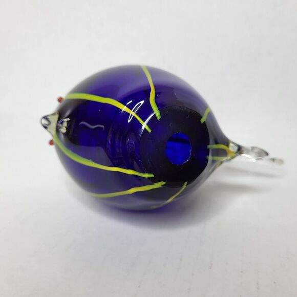 Hand Blown Art Glass Angelfish Paperweight Figurine Cobalt Blue w/ Yellow Stripe - Picture 9 of 9